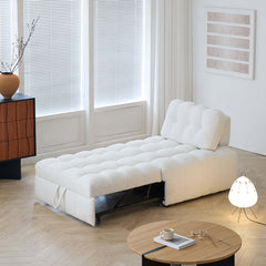 Cocochairs Teddy Fleece Lounge Sofa Bed – Cream White Pull-Out Sleeper for Small Spaces