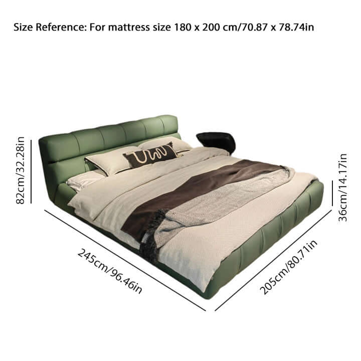 King-sized modern upholstered bed in leather and suede fabric for stylish bedroom decor