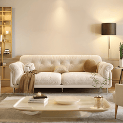 Canapé en velours blanc moderne de 88,98" pour salon avec pieds en acier inoxydable