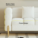 Modern white boucle upholstered fluted 3-seater sofa with pillow for living room seating
