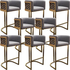 Champagne Gold Leather Bar Stool With Geometric Cutout Arms and Footrest