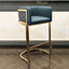 Champagne Gold Leather Bar Stool With Geometric Cutout Arms and Footrest