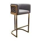 Champagne Gold Leather Bar Stool With Geometric Cutout Arms and Footrest