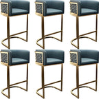 Champagne Gold Leather Bar Stool With Geometric Cutout Arms and Footrest
