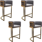 Champagne Gold Leather Bar Stool With Geometric Cutout Arms and Footrest