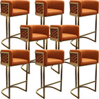 Champagne Gold Leather Bar Stool With Geometric Cutout Arms and Footrest