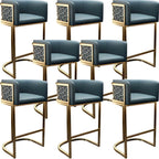 Champagne Gold Leather Bar Stool With Geometric Cutout Arms and Footrest