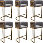 Champagne Gold Leather Bar Stool With Geometric Cutout Arms and Footrest