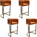 Champagne Gold Leather Bar Stool With Geometric Cutout Arms and Footrest