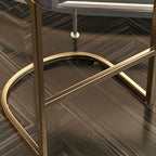 Champagne Gold Leather Bar Stool With Geometric Cutout Arms and Footrest