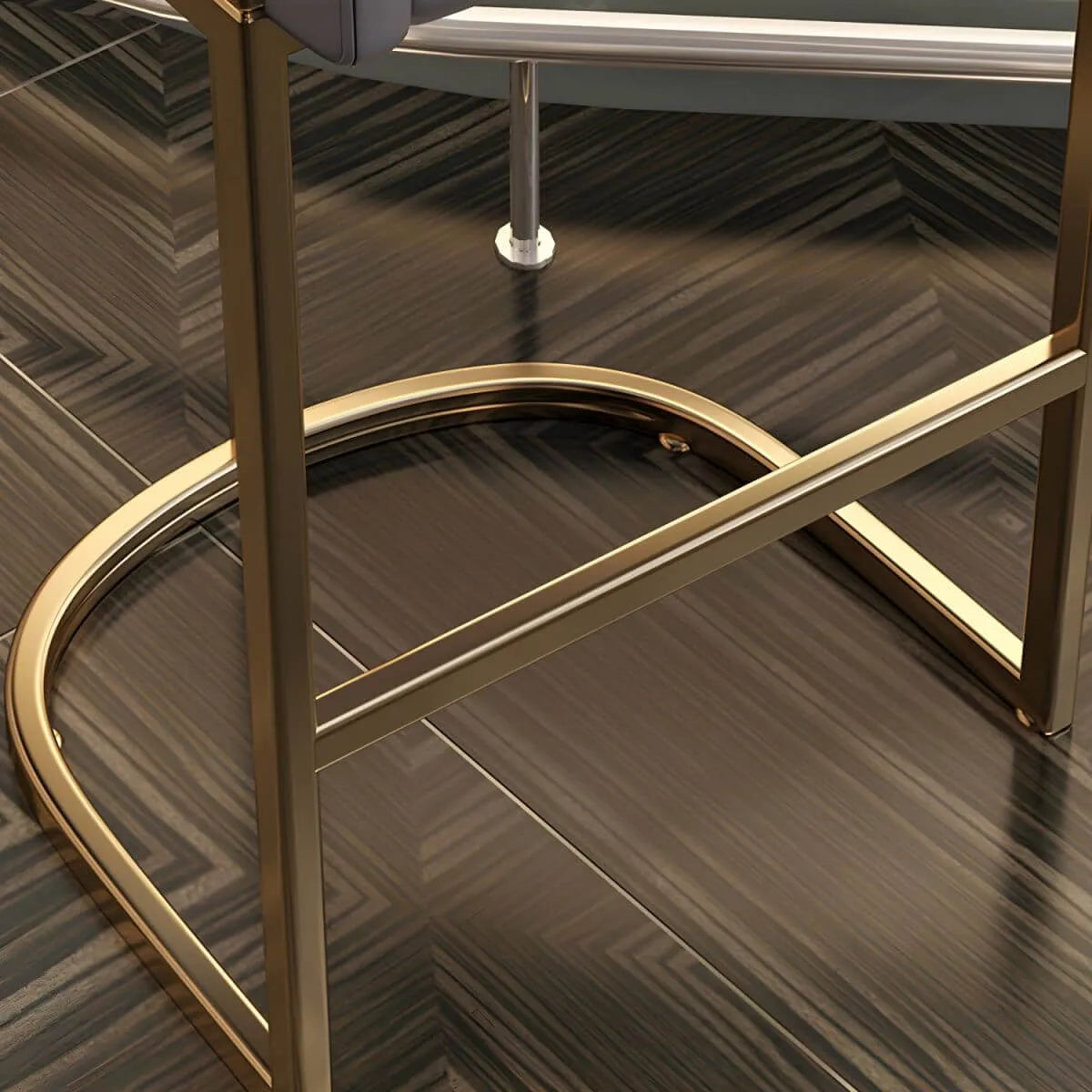 Champagne Gold Leather Bar Stool With Geometric Cutout Arms and Footrest