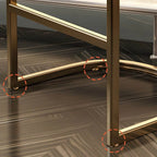 Champagne Gold Leather Bar Stool With Geometric Cutout Arms and Footrest