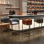 Champagne Gold Leather Bar Stool With Geometric Cutout Arms and Footrest Main Product Image