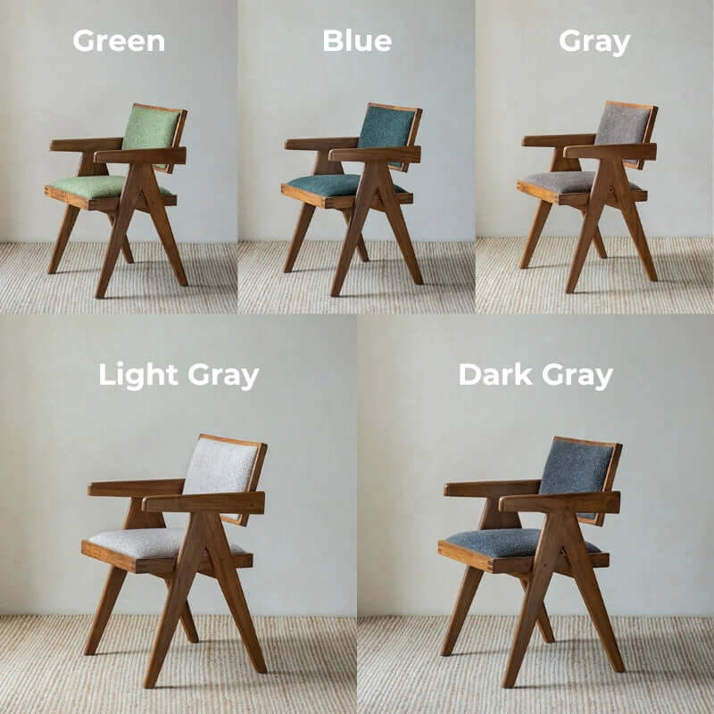 Chandigarh Nouveau Dining Chair Set - Solid Teak & Sherpa