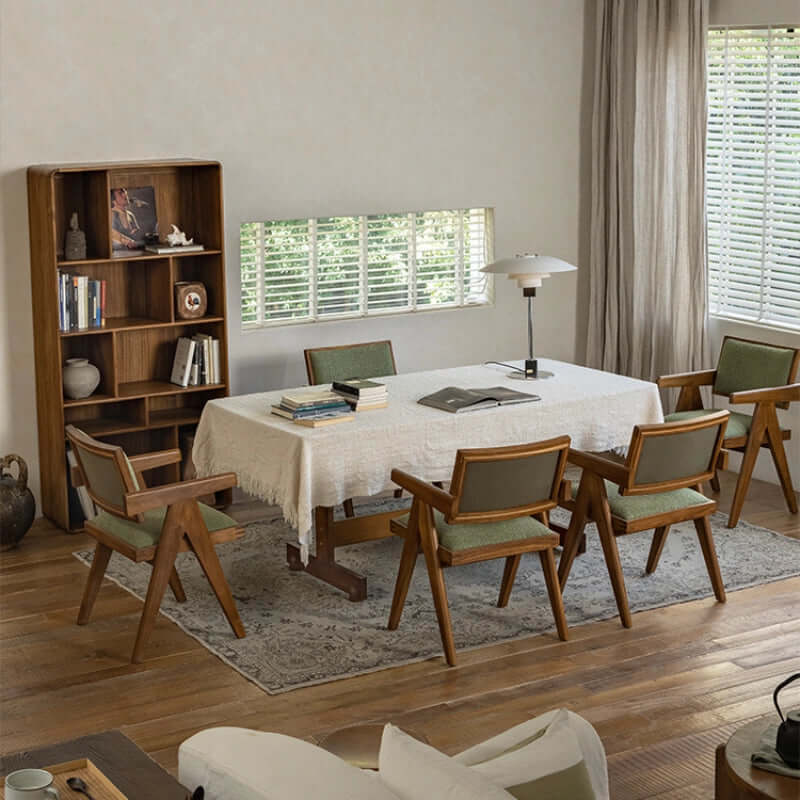 Chandigarh Nouveau Dining Chair Set - Solid Teak & Sherpa