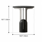 Charcoal Black Travertine Side Table with Sculptural Metal Base Dimensions