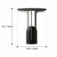 Charcoal Black Travertine Side Table with Sculptural Metal Base Dimensions