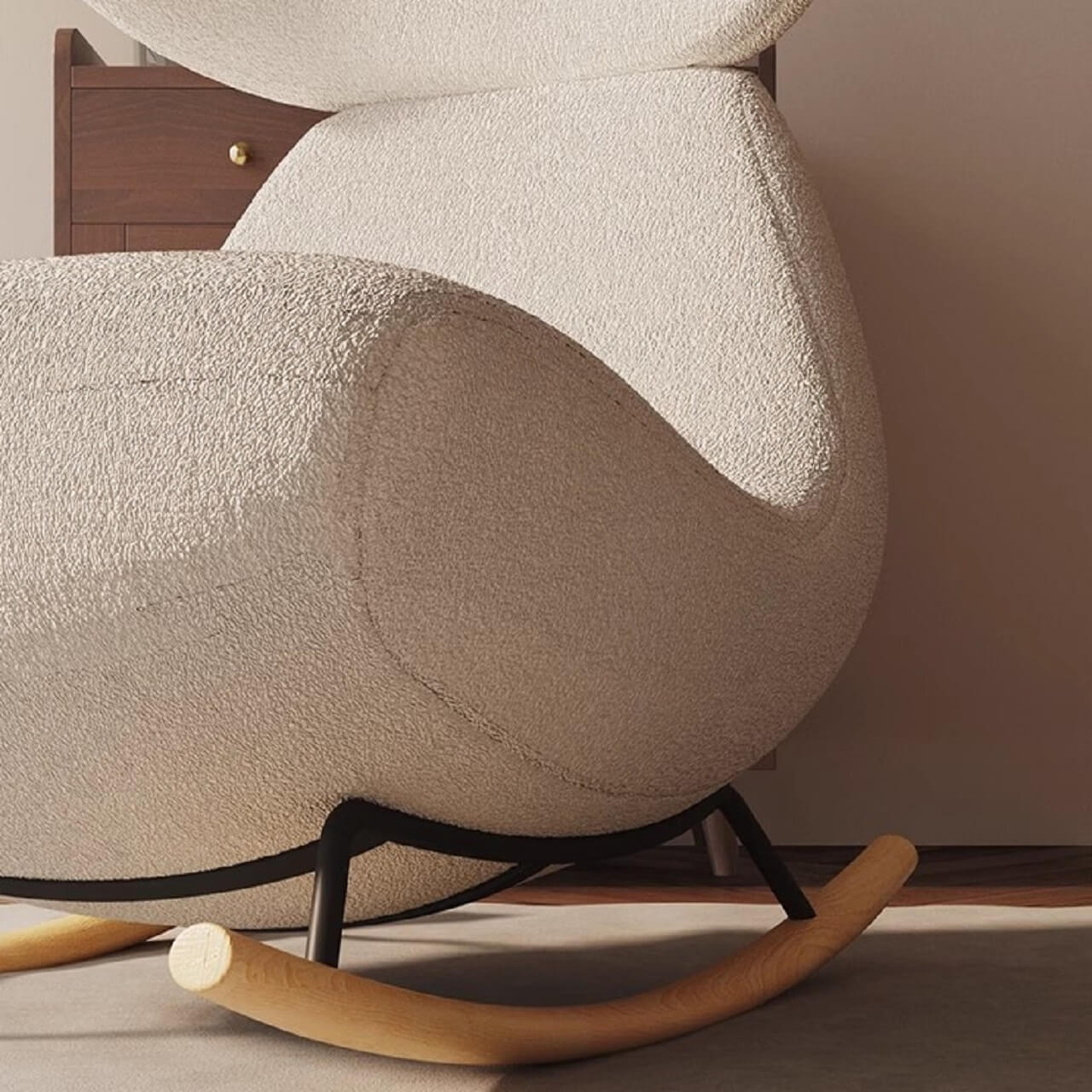 White Charming Little Whale Rocking Chair with Armless Design and Solid Wood Frame