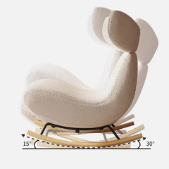 Charming Little Whale Boucle Rocking Chair in White with Solid Wood Frame