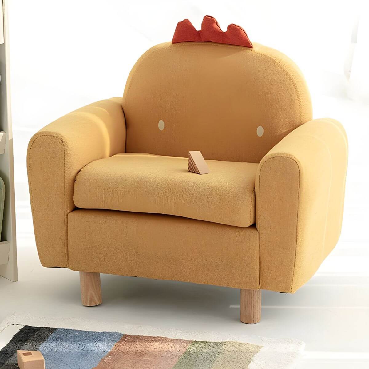 Charming Upholstered Club Sofa for Kids - Soft Cotton with Light Wood Legs