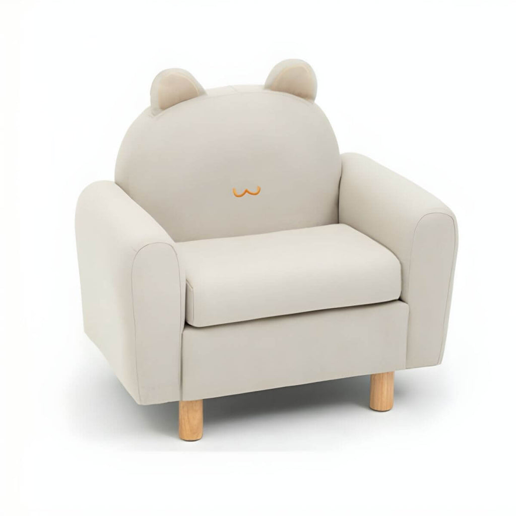 Charming Upholstered Club Sofa for Kids - Soft Cotton with Light Wood Legs