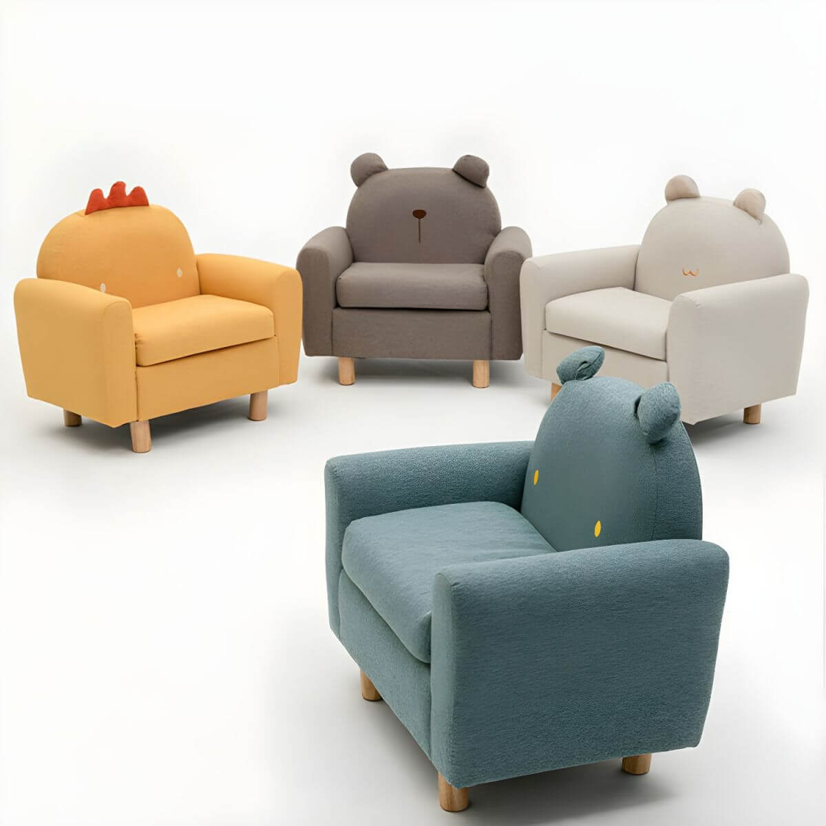 Charming Upholstered Club Sofa for Kids - Soft Cotton with Light Wood Legs