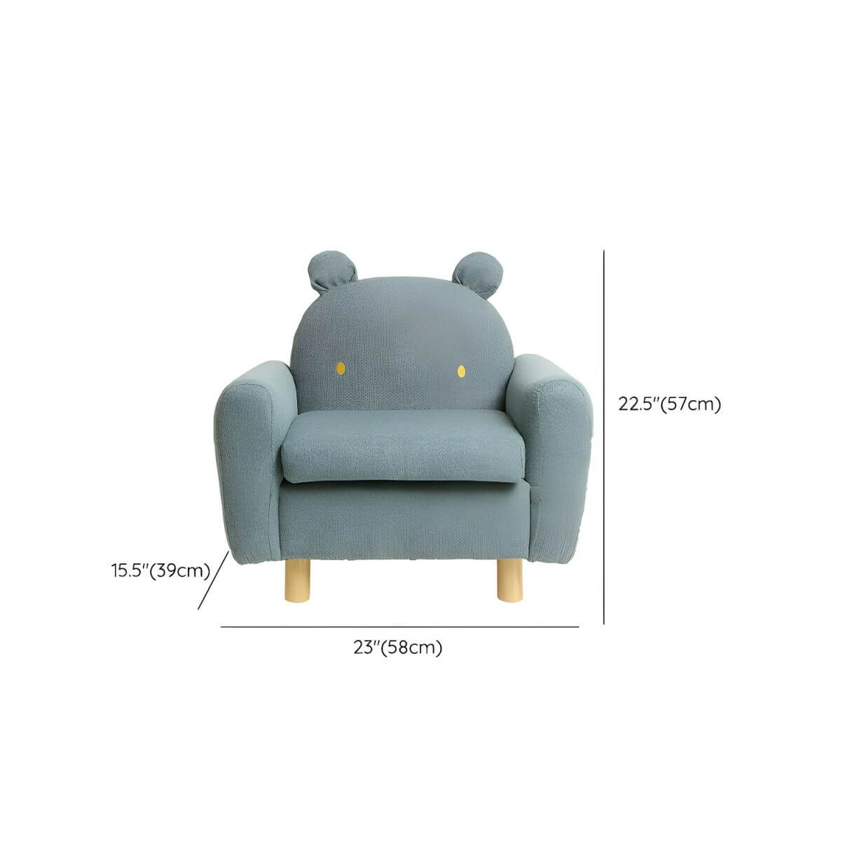 Charming Upholstered Club Sofa for Kids - Soft Cotton with Light Wood Legs Dimensions
