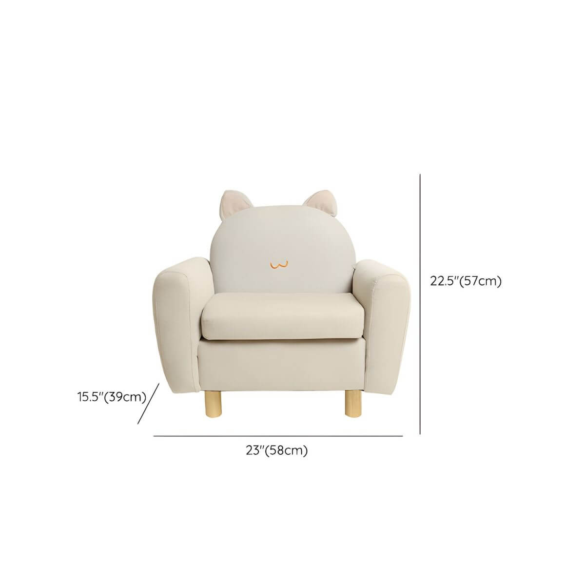Charming Upholstered Club Sofa for Kids - Soft Cotton with Light Wood Legs Dimensions