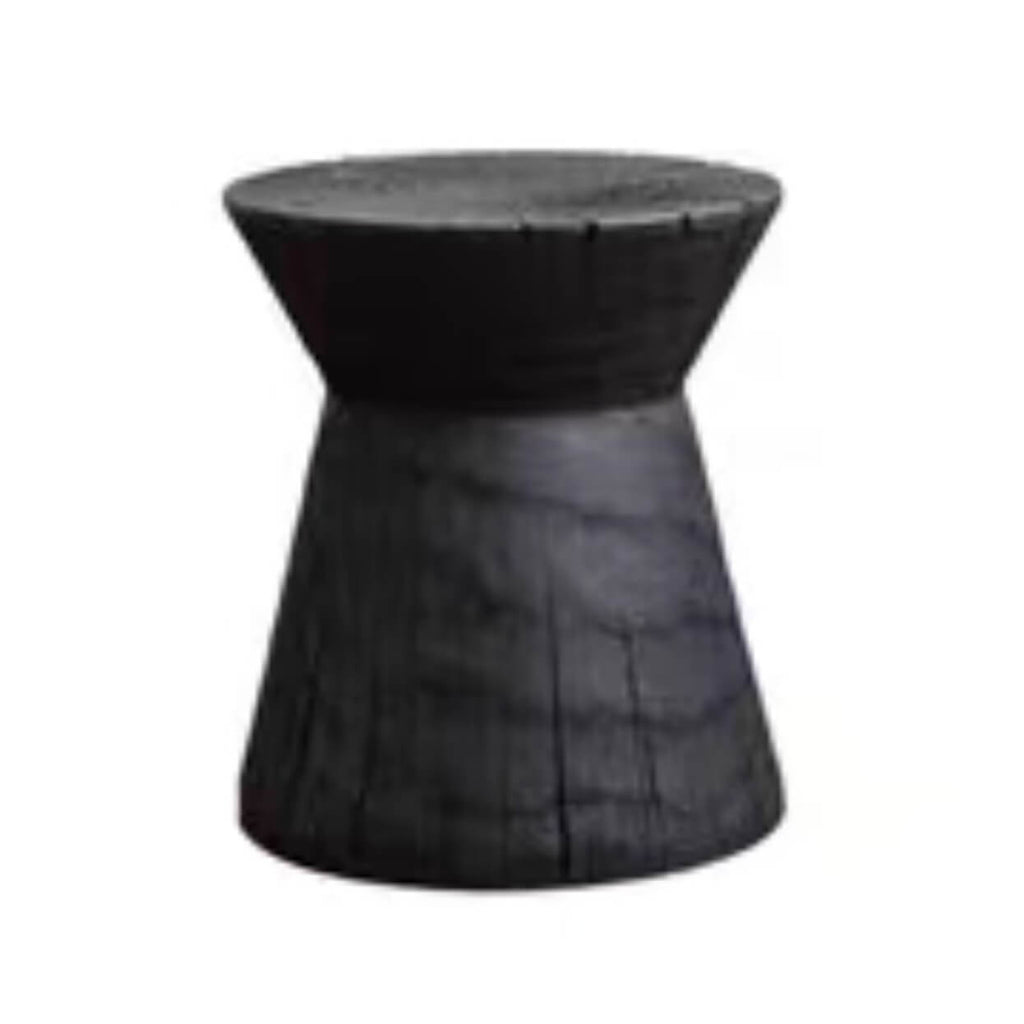 Charred Black Solid Wood Stool with Unique Natural Texture