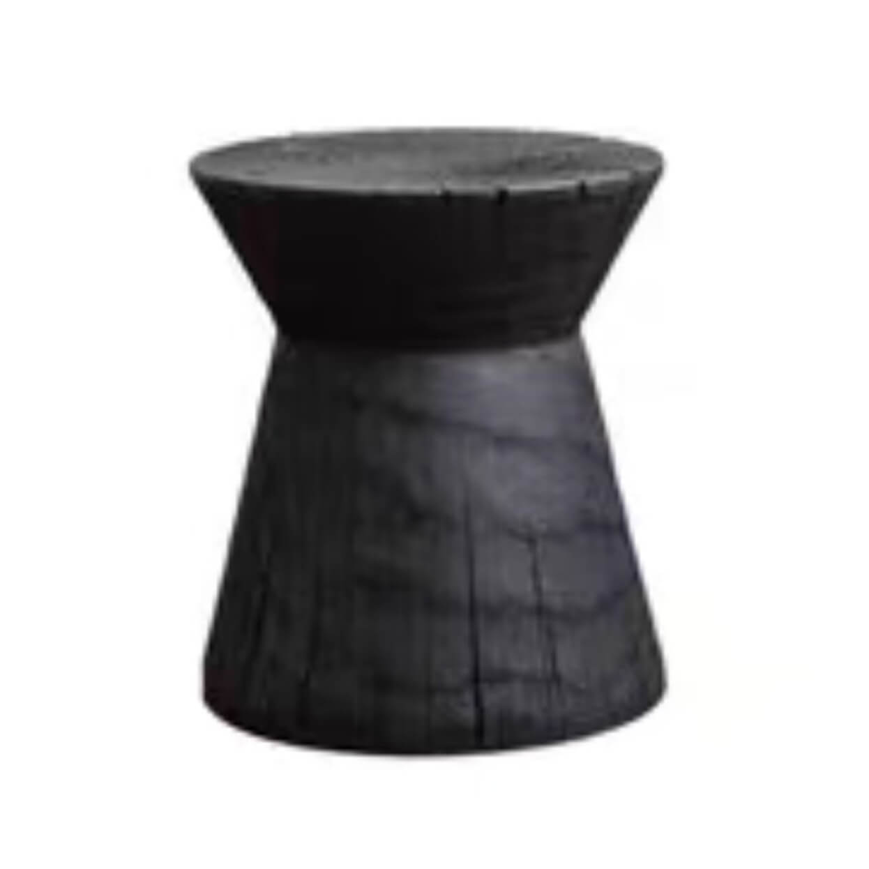Charred Black Solid Wood Stool with Unique Natural Texture