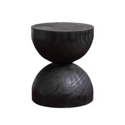Charred Black Solid Wood Stool with Unique Natural Texture
