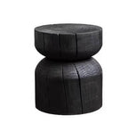 Charred Black Solid Wood Stool with Unique Natural Texture