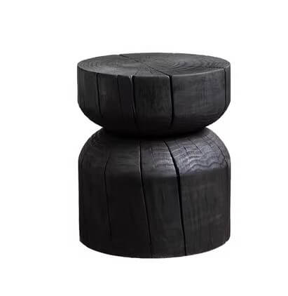 Charred Black Solid Wood Stool with Unique Natural Texture