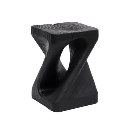Charred Black Solid Wood Stool with Unique Natural Texture