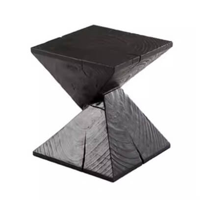 Charred Black Solid Wood Stool with Unique Natural Texture