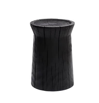 Charred Black Solid Wood Stool with Unique Natural Texture