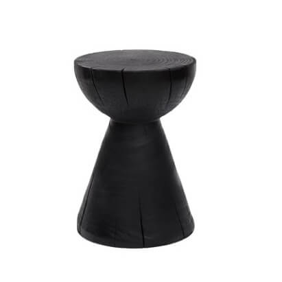 Charred Black Solid Wood Stool with Unique Natural Texture
