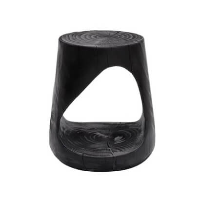 Charred Black Solid Wood Stool with Unique Natural Texture