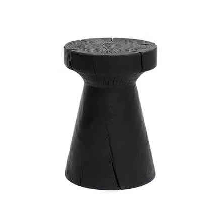 Charred Black Solid Wood Stool with Unique Natural Texture