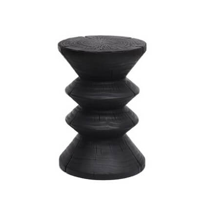 Charred Black Solid Wood Stool with Unique Natural Texture