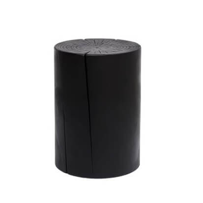 Charred Black Solid Wood Stool with Unique Natural Texture