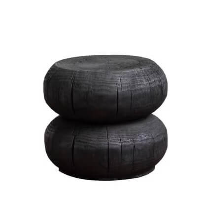 Charred Black Solid Wood Stool with Unique Natural Texture