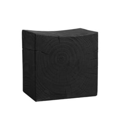 Charred Black Solid Wood Stool with Unique Natural Texture
