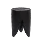 Charred Black Solid Wood Stool with Unique Natural Texture