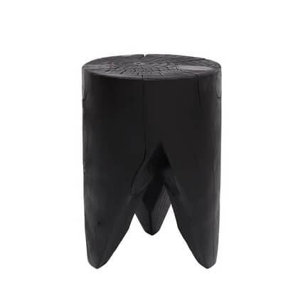 Charred Black Solid Wood Stool with Unique Natural Texture