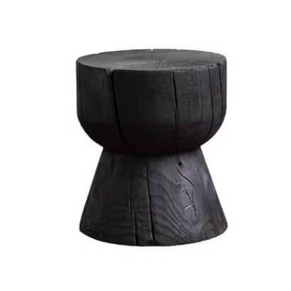 Charred Black Solid Wood Stool with Unique Natural Texture