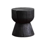 Charred Black Solid Wood Stool with Unique Natural Texture
