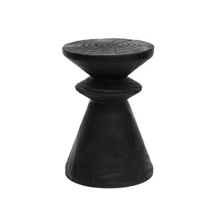 Charred Black Solid Wood Stool with Unique Natural Texture