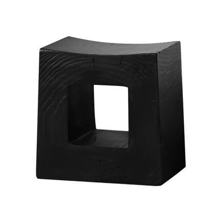 Charred Black Solid Wood Stool with Unique Natural Texture