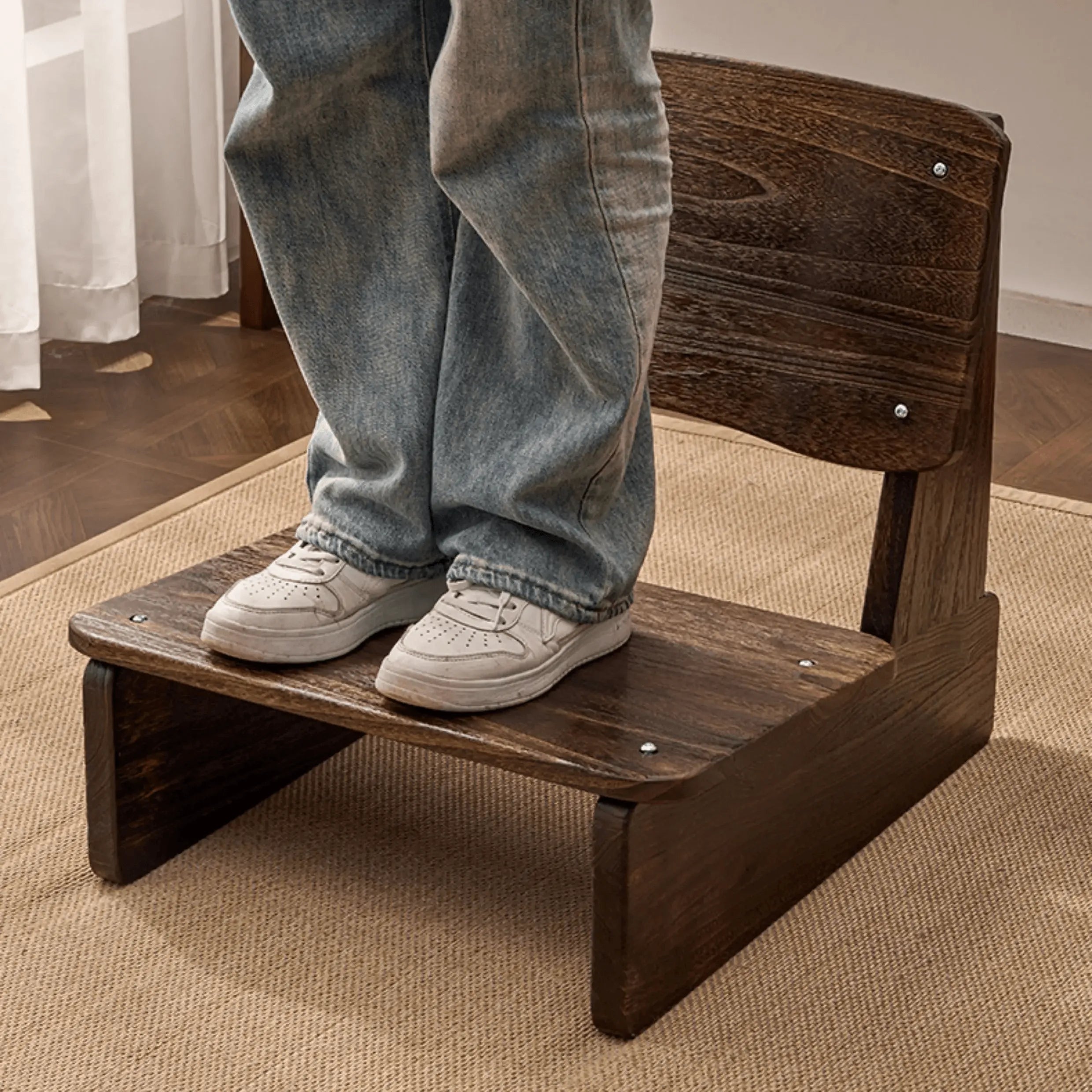 Charred Paulownia Solid Wood Chair Series with Linen Blend Cushions